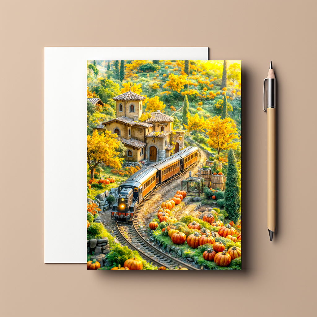 raxxa Postkarte: Miniature train in golden pumpkin village