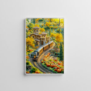 raxxa Glas-Magnet: Miniature train in golden pumpkin village