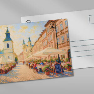 raxxa Postkarte: Cafe morning in Warsaw Old Town oil painting