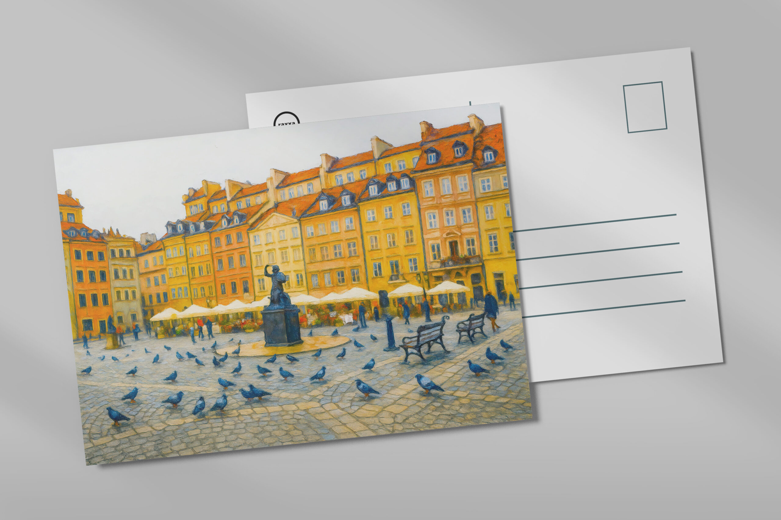 raxxa Postkarte: Warsaw oil painting Old Town with Syrenka