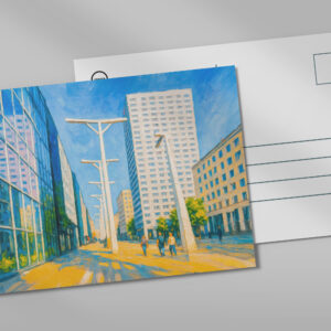 raxxa Postkarte: Skyscrapers and street life Warsaw oil painting