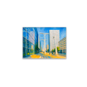 raxxa Glas-Magnet: Skyscrapers and street life Warsaw oil painting