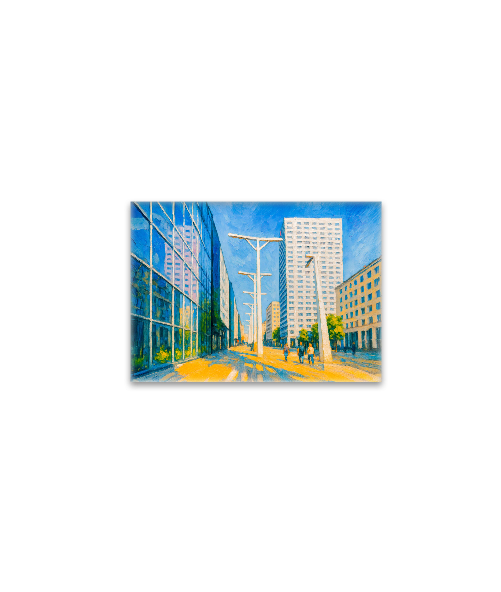 raxxa Glas-Magnet: Skyscrapers and street life Warsaw oil painting