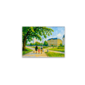 raxxa Glas-Magnet: Park stroll in Warsaw oil painting with trees and skyline