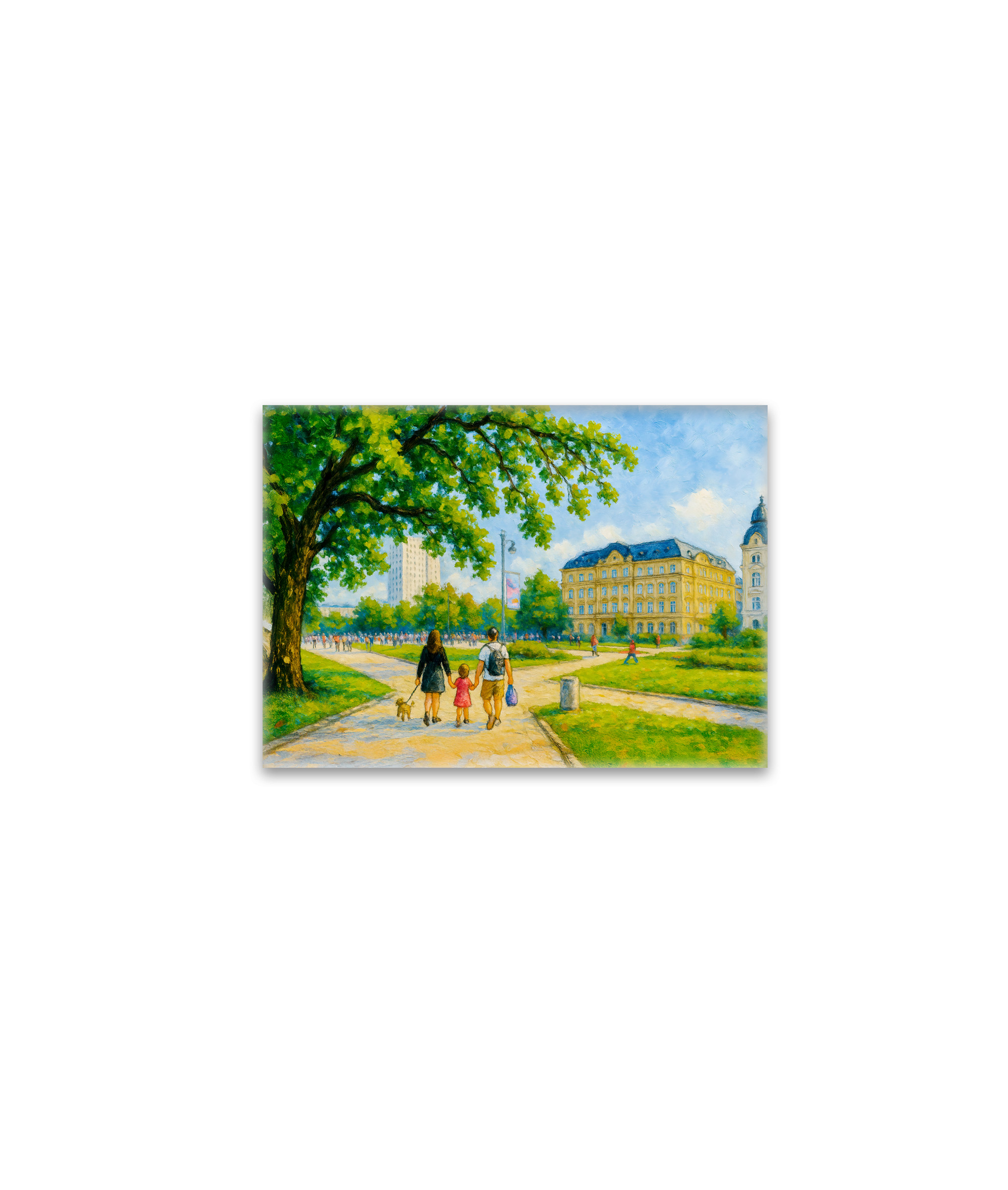 raxxa Glas-Magnet: Park stroll in Warsaw oil painting with trees and skyline