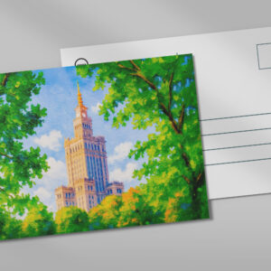 raxxa Postkarte: Palace of Culture Warsaw oil painting with foliage frame