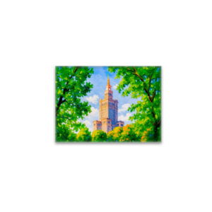 raxxa Glas-Magnet: Palace of Culture Warsaw oil painting with foliage frame