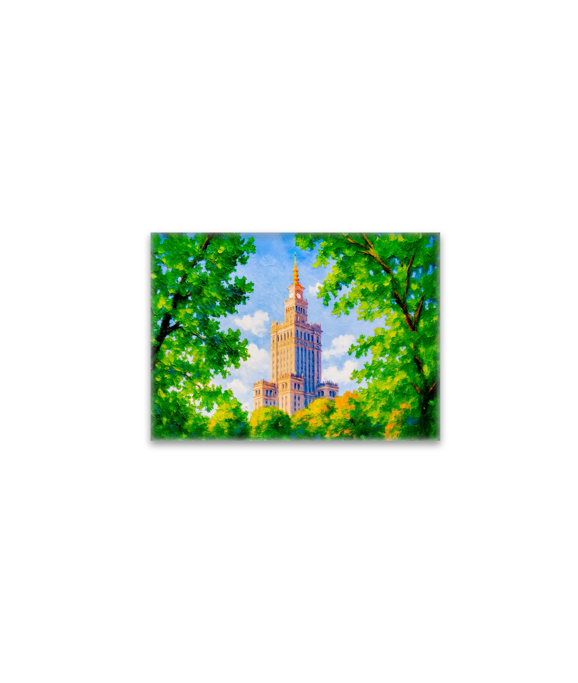 raxxa Glas-Magnet: Palace of Culture Warsaw oil painting with foliage frame