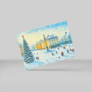 raxxa Postkarte: Winter day in Warsaw oil painting with Christmas tree