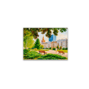 raxxa Glas-Magnet: Park view with Warsaw skyline colorful oil painting