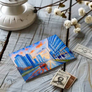 raxxa Postkarte: Evening lights in Warsaw expressive oil painting