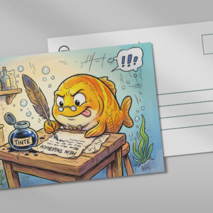 raxxa Postkarte: Fish with Ink Bottle on Wooden Table