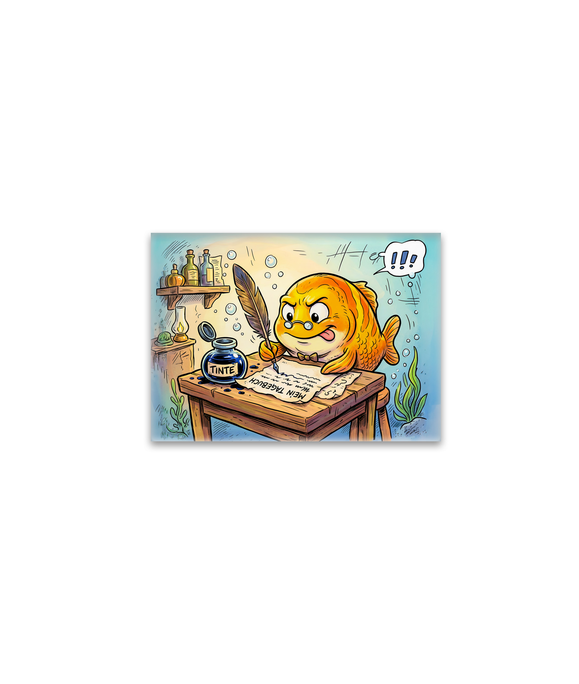raxxa Glas-Magnet: Fish with Ink Bottle on Wooden Table