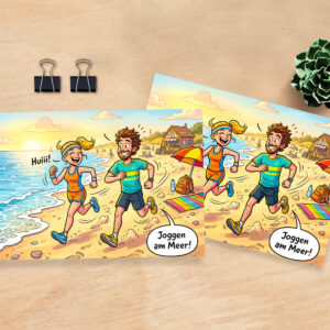 raxxa Postkarte: People Jogging Along a Sunny Beach Path