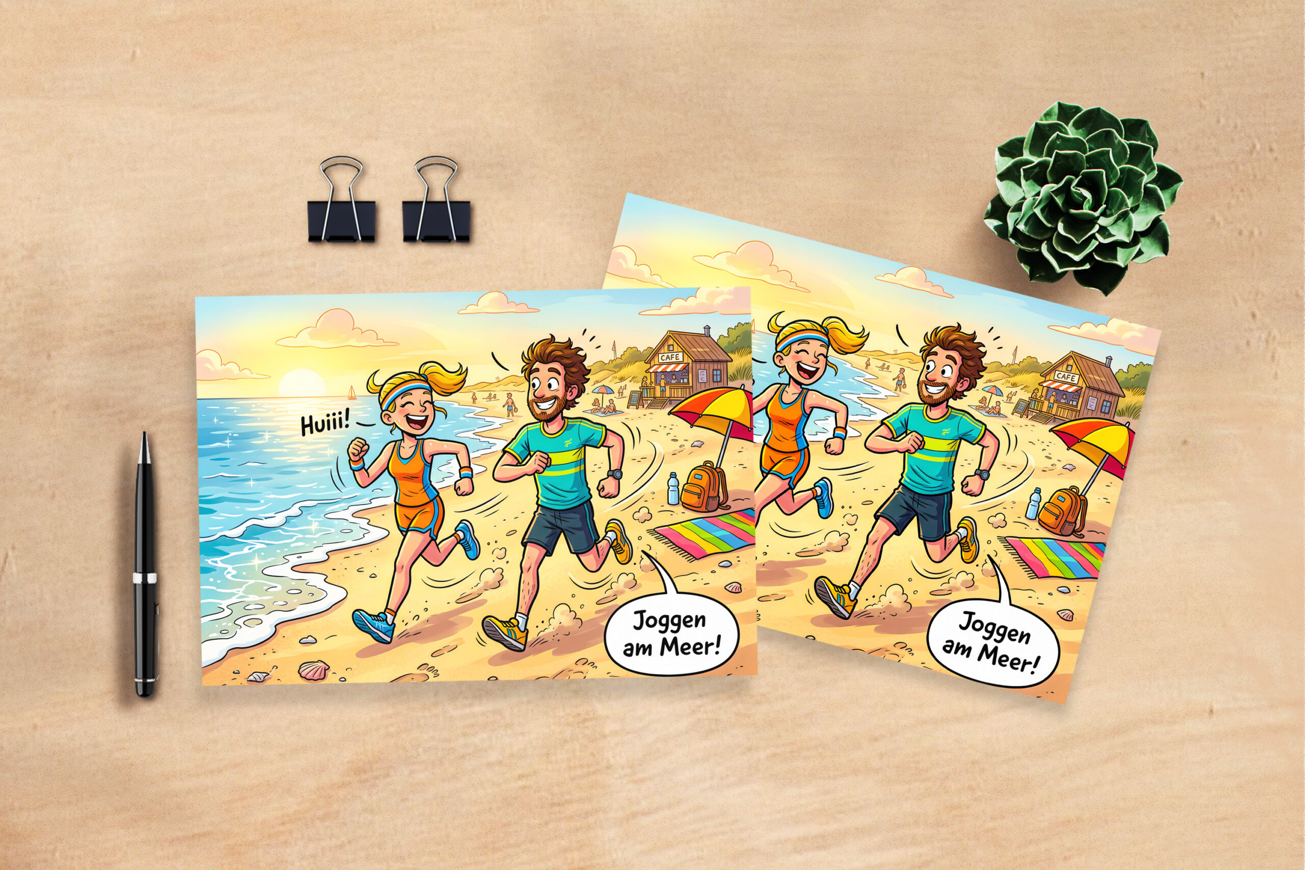 raxxa Postkarte: People Jogging Along a Sunny Beach Path
