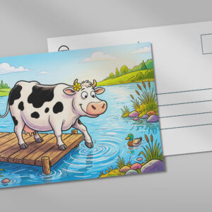 raxxa Postkarte: Cow Standing Beside a Lake in Peaceful Landscape