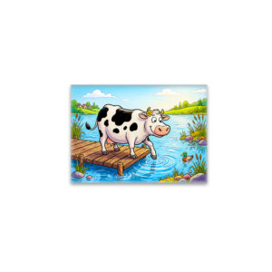 raxxa Glas-Magnet: Cow Standing Beside a Lake in Peaceful Landscape