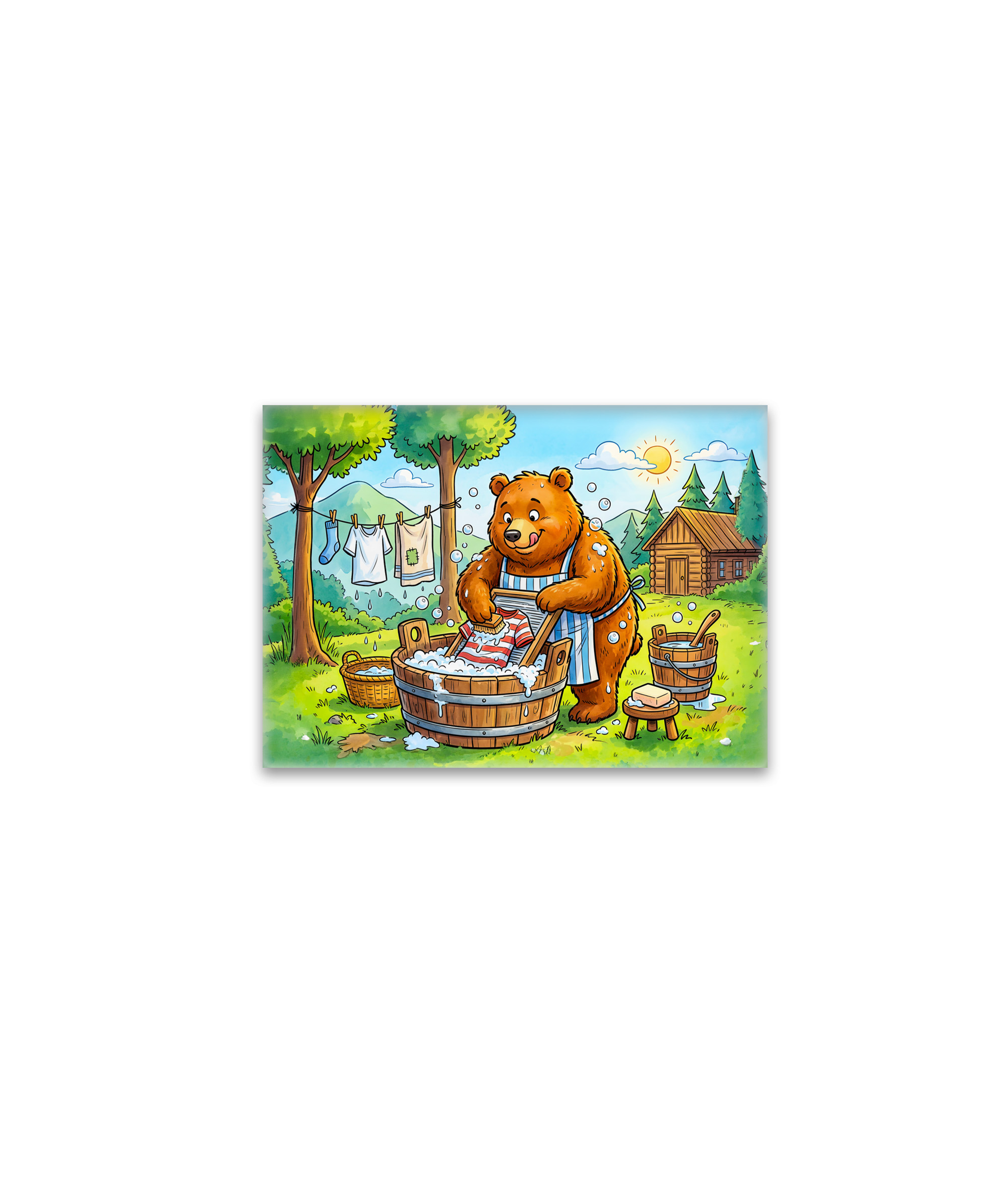 raxxa Glas-Magnet: Bear Washing Laundry Outdoors in Forest