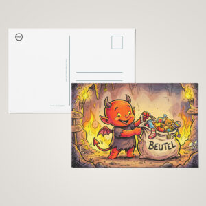 raxxa Postkarte: Little Devil Carrying a Large Bag in Fiery Cave