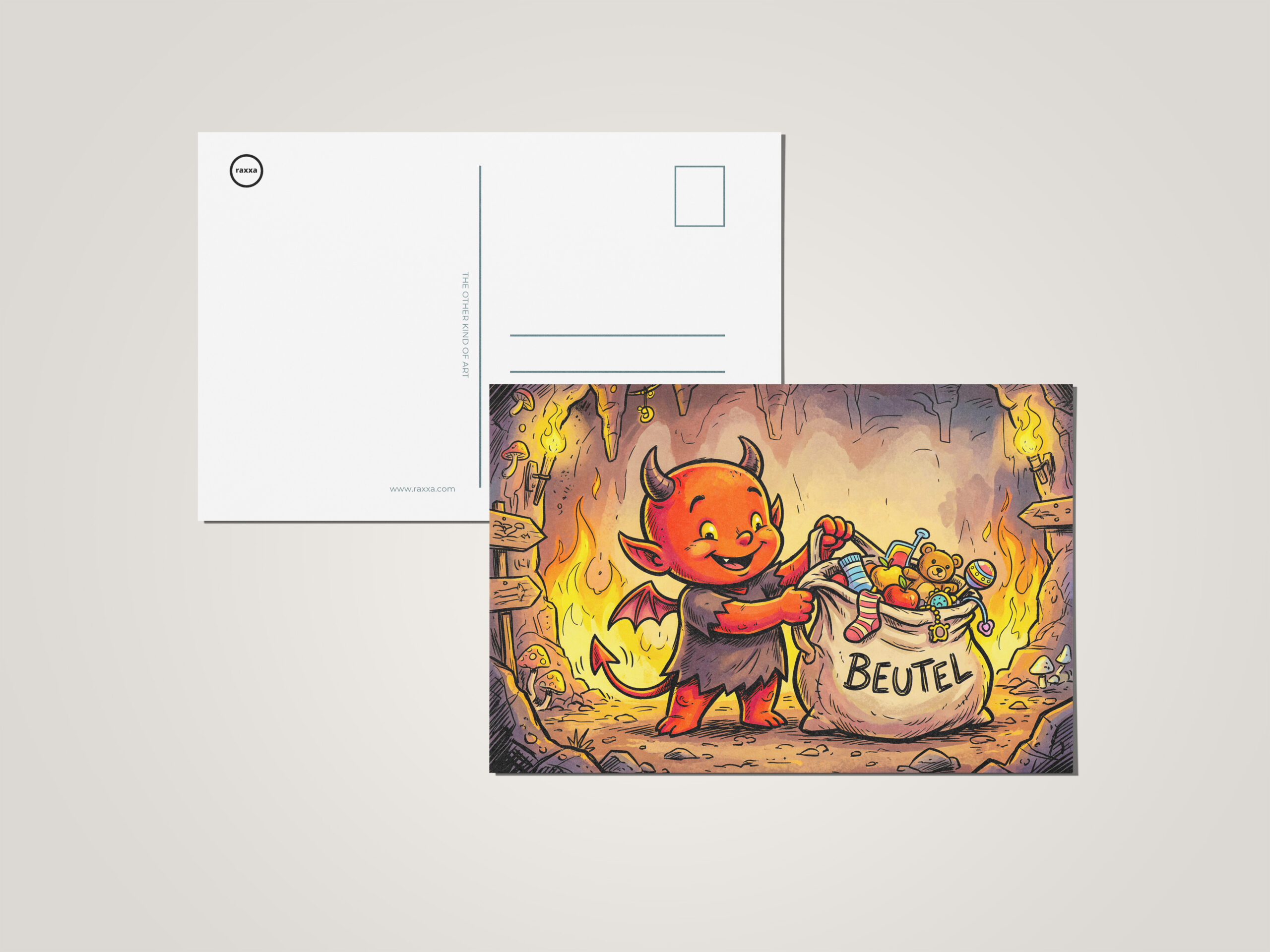 raxxa Postkarte: Little Devil Carrying a Large Bag in Fiery Cave