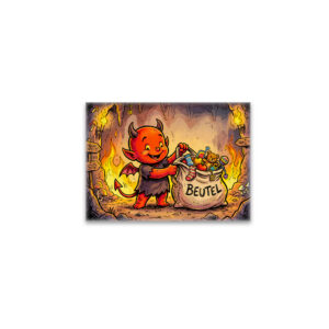 raxxa Glas-Magnet: Little Devil Carrying a Large Bag in Fiery Cave