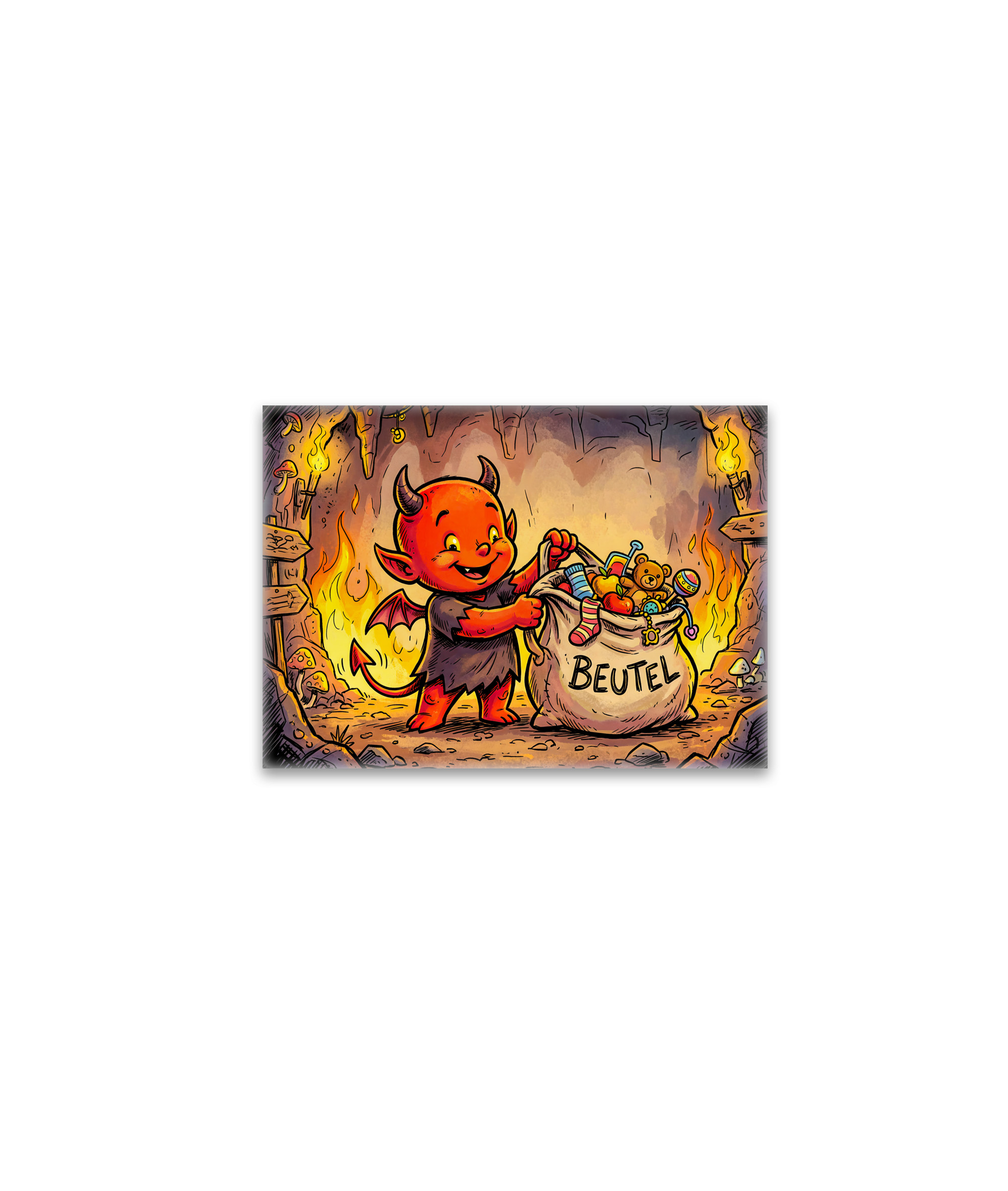 raxxa Glas-Magnet: Little Devil Carrying a Large Bag in Fiery Cave