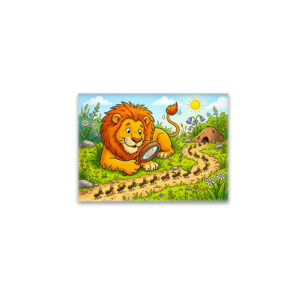 raxxa Glas-Magnet: Lion Observing a Line of Ants with Magnifying Glass