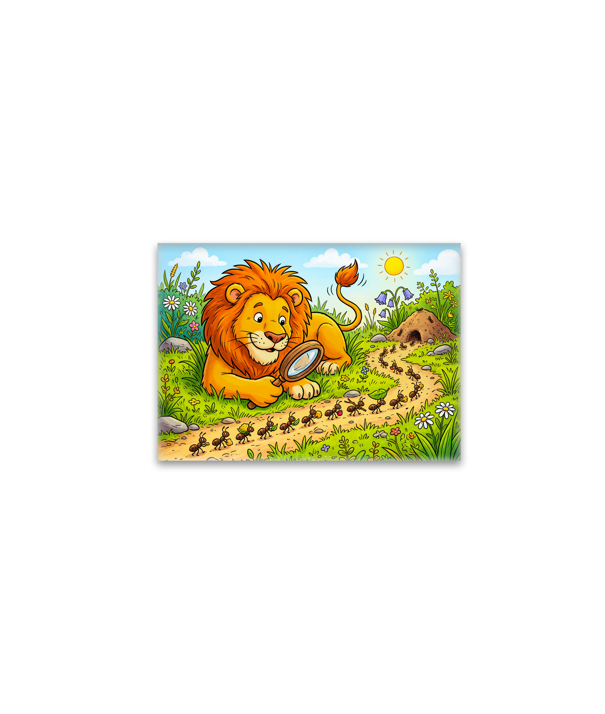 raxxa Glas-Magnet: Lion Observing a Line of Ants with Magnifying Glass