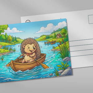 raxxa Postkarte: Hedgehog Rowing a Small Boat on a Calm Lake