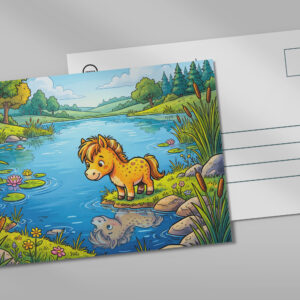 raxxa Postkarte: Small Pony Standing Beside a Lake in Peaceful Nature