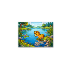 raxxa Glas-Magnet: Small Pony Standing Beside a Lake in Peaceful Nature