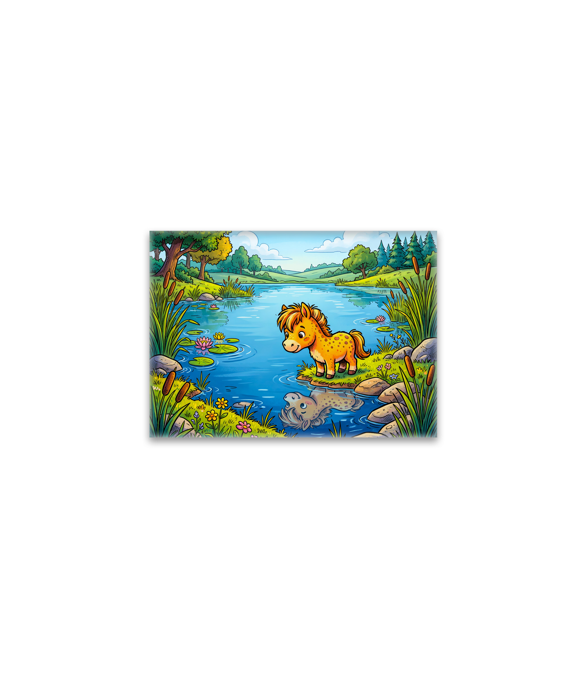 raxxa Glas-Magnet: Small Pony Standing Beside a Lake in Peaceful Nature
