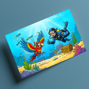 raxxa Postkarte: Parrot and Diver Underwater in Colorful Ocean Scene