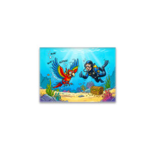 raxxa Glas-Magnet: Parrot and Diver Underwater in Colorful Ocean Scene