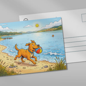 raxxa Postkarte: Dog Sitting Beside a Lake in Peaceful Nature Scene