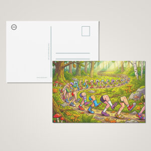 raxxa Postkarte: Endless Line of Running Cartoon Legs Outdoors