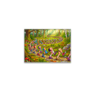 raxxa Glas-Magnet: Endless Line of Running Cartoon Legs Outdoors