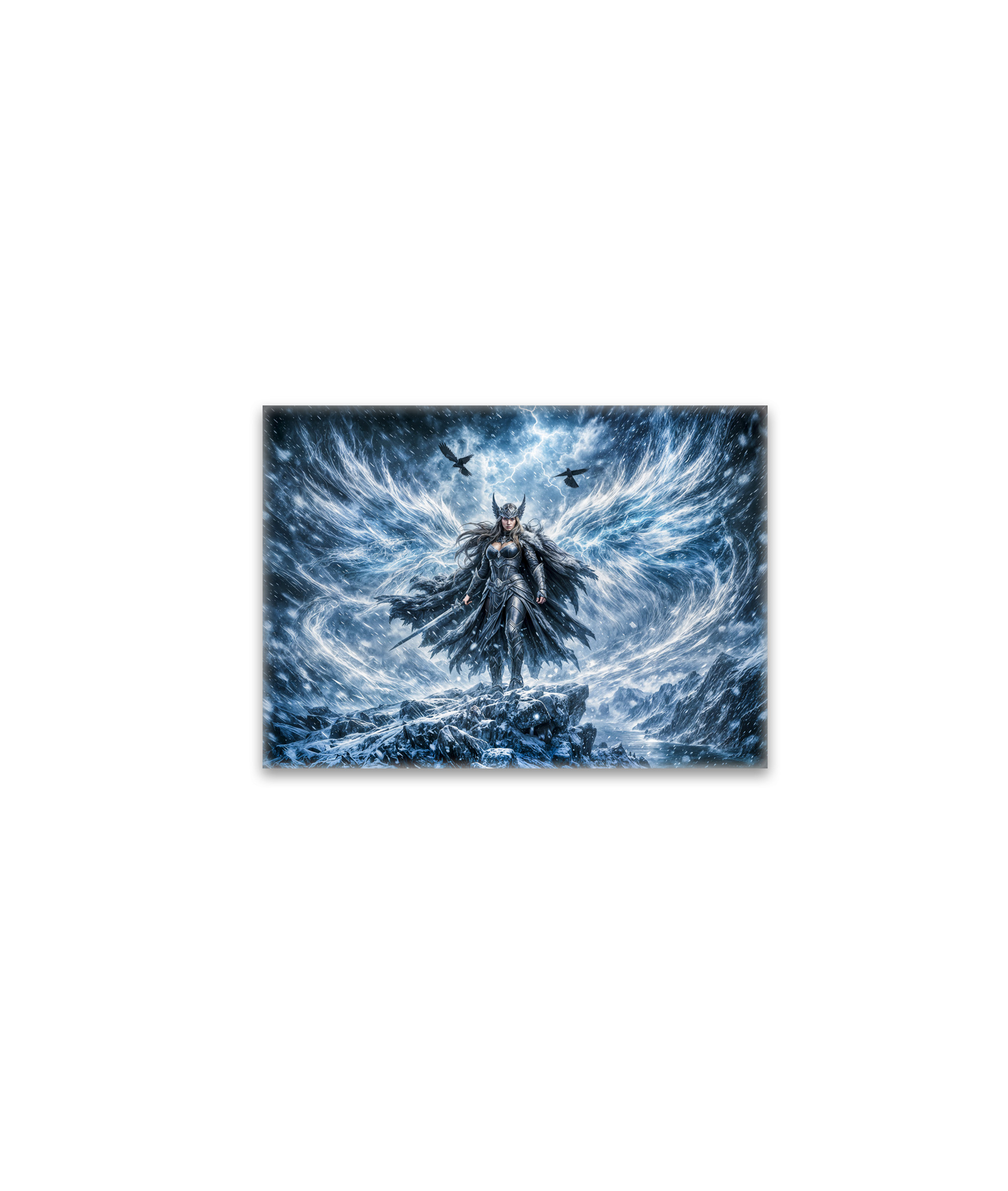 raxxa Glas-Magnet: Dynamic Fantasy Valkyrie in Radiant Battle Atmosphere