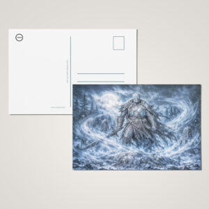 raxxa Postkarte: Dynamic Undead Warrior in Dark Fantasy Atmosphere