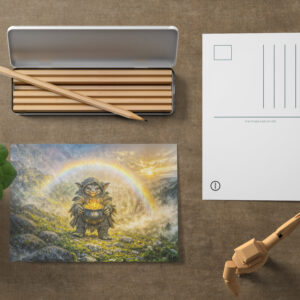 raxxa Postkarte: Dynamic Fantasy Goblin with Rainbow Gold Pot