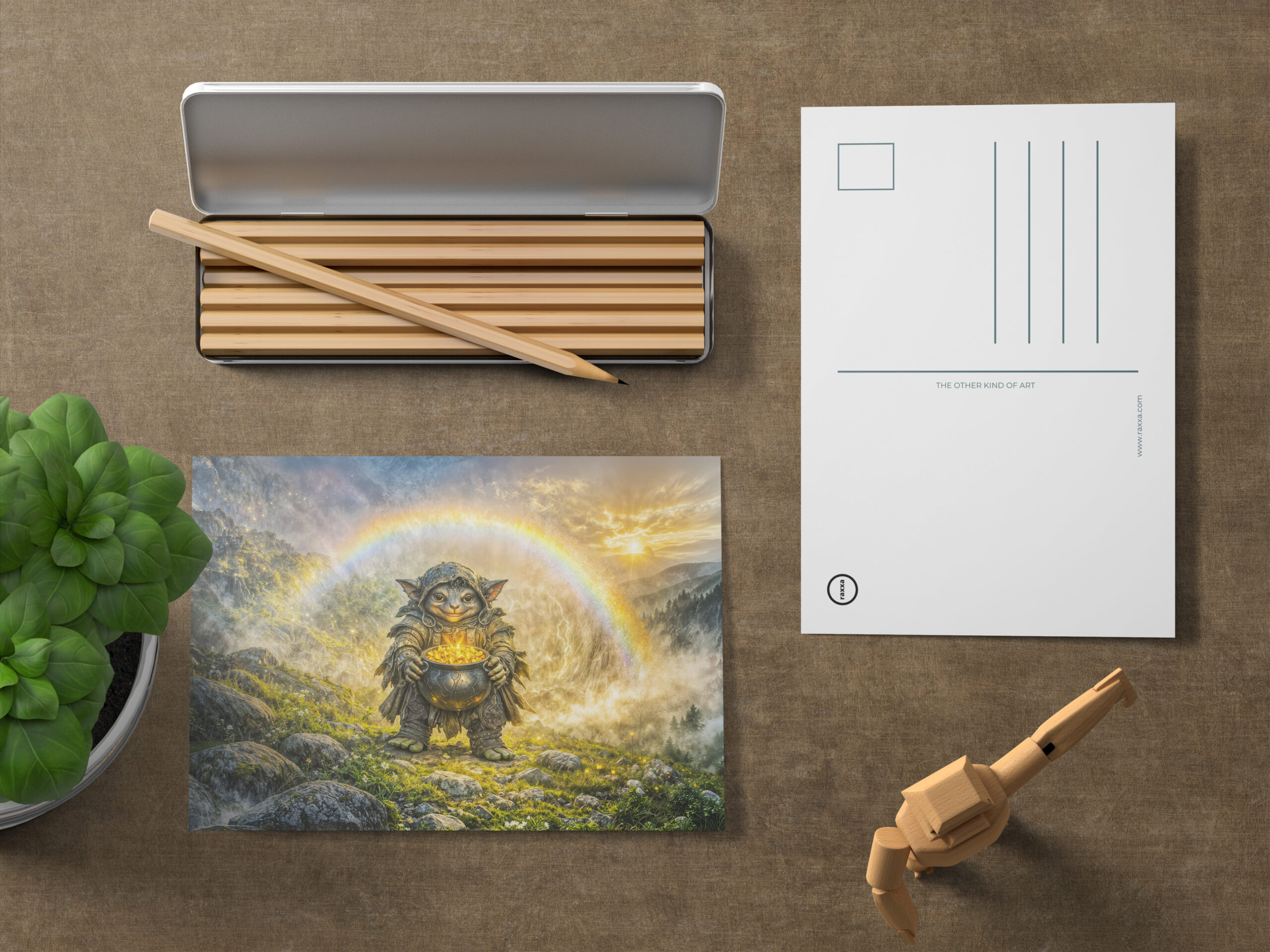 raxxa Postkarte: Dynamic Fantasy Goblin with Rainbow Gold Pot