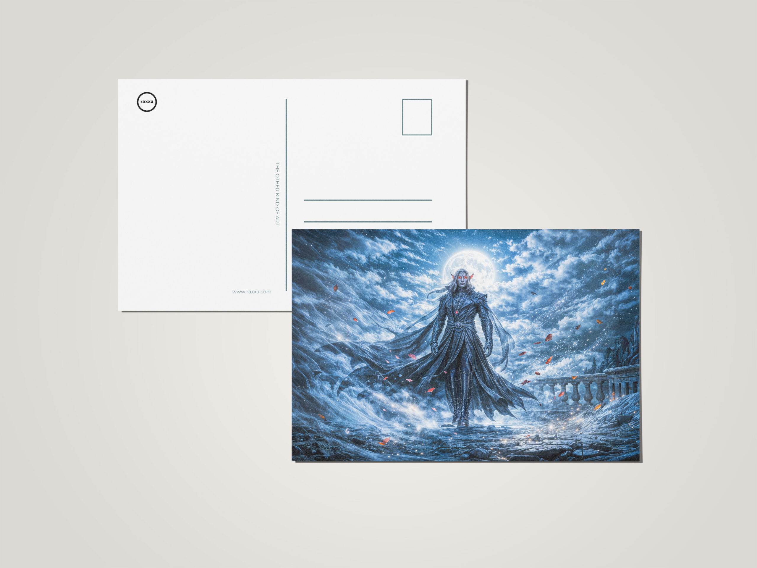 raxxa Postkarte: Dynamic Fantasy Vampire in Dramatic Nocturnal Atmosphere