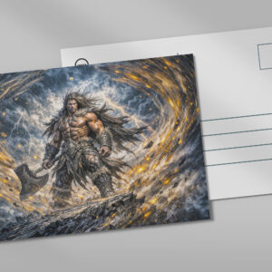raxxa Postkarte: Dynamic Fantasy Berserker Warrior with Powerful Battle Axe