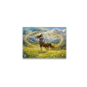 raxxa Glas-Magnet: Dynamic Fantasy Centauride in Radiant Magical Landscape