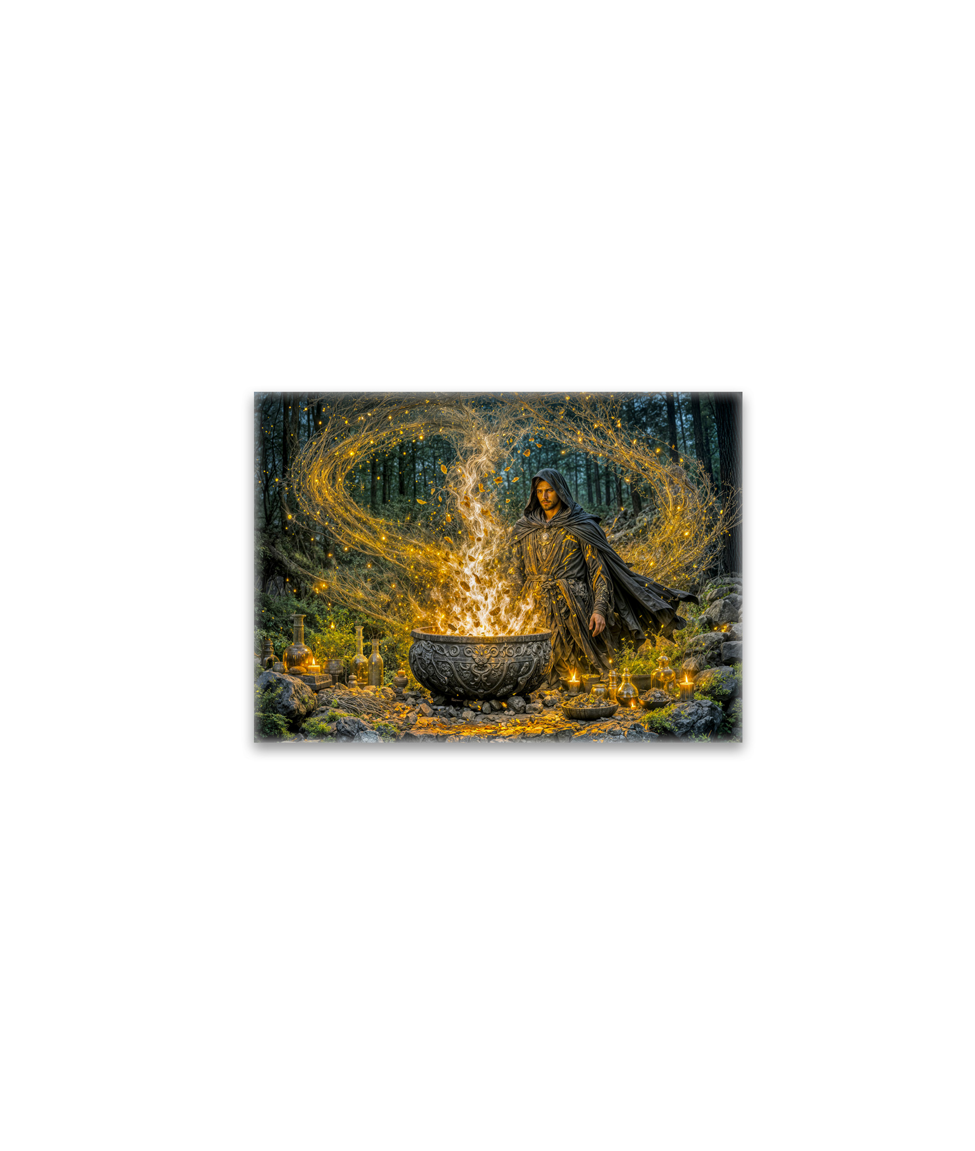 raxxa Glas-Magnet: Dynamic Fantasy Wizard with Glowing Magical Cauldron