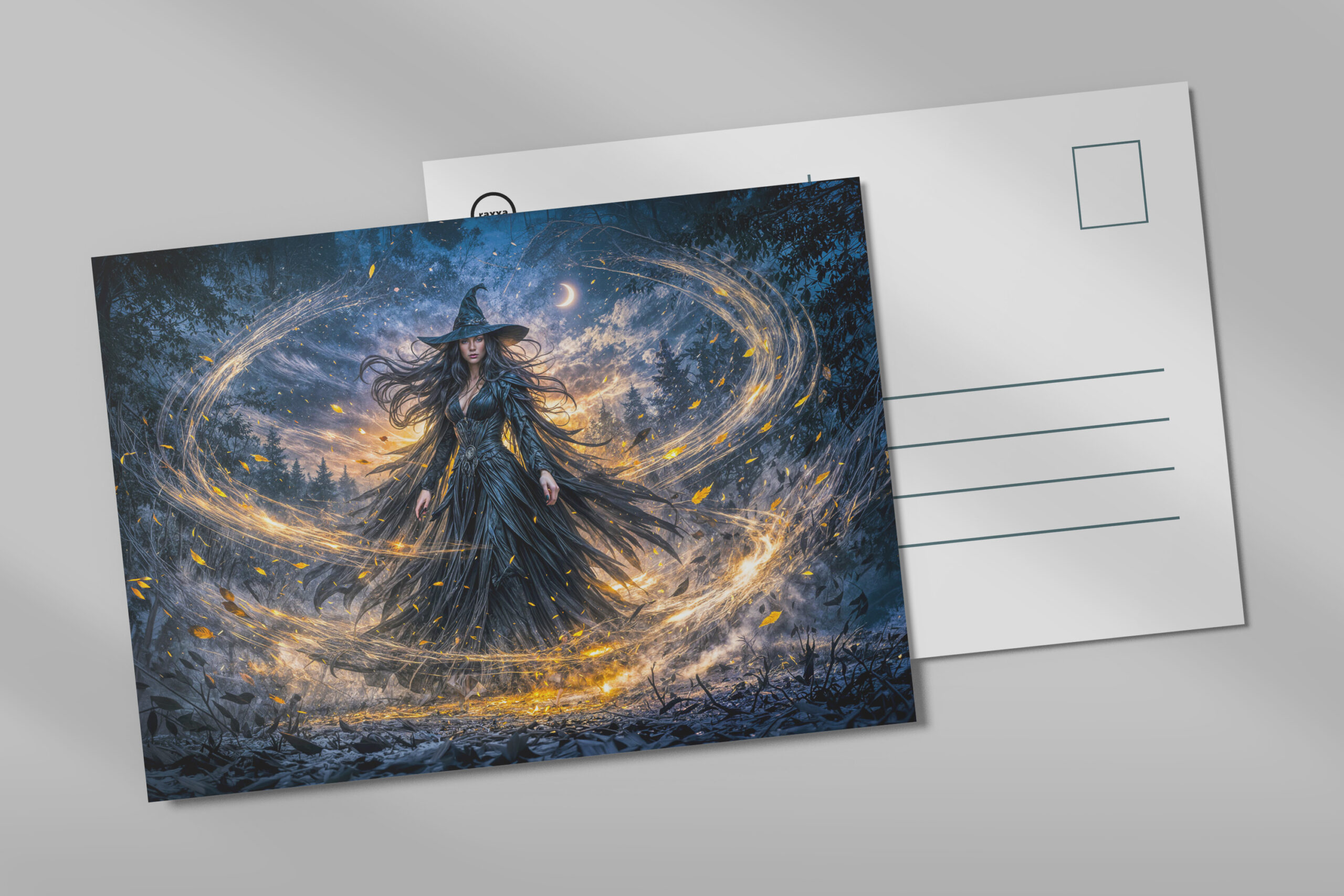raxxa Postkarte: Dynamic Fantasy Witch with Magical Atmospheric Energy