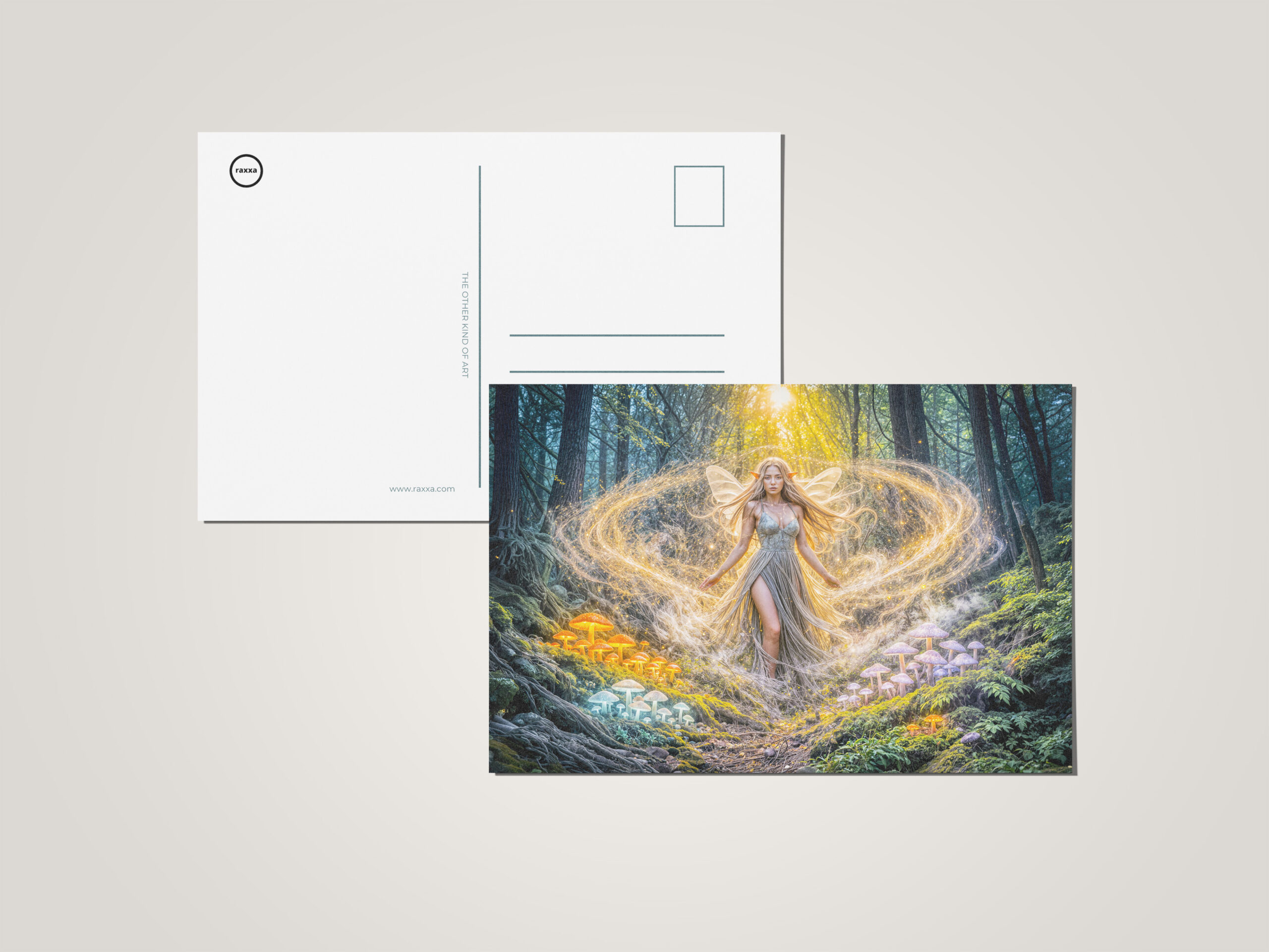 raxxa Postkarte: Dynamic Fantasy Elf in Enchanted Forest Mushroom Magic