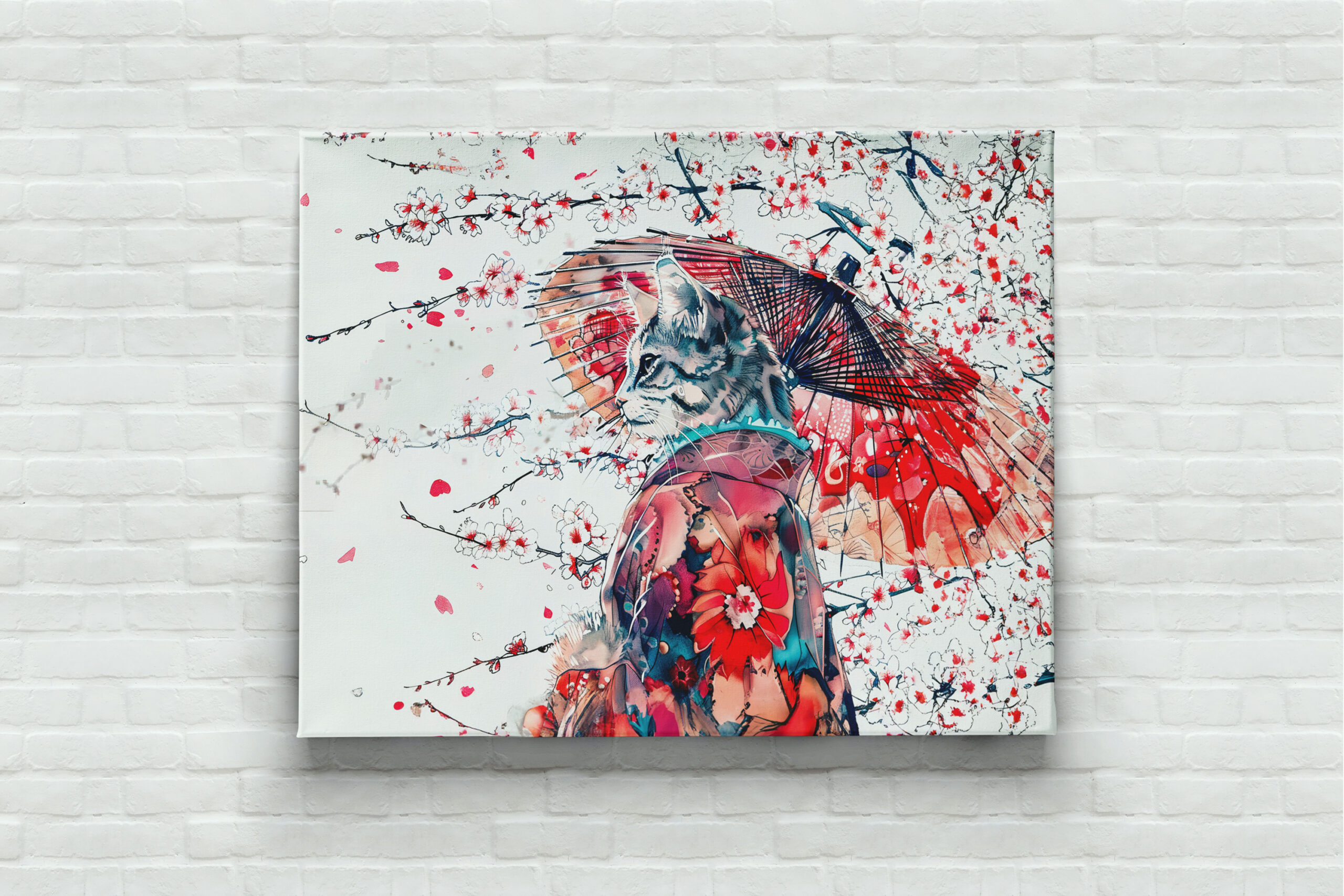 raxxa Canva: Majestic Geisha Cat Among Cherry Blossoms in Chinese Ink Painting - Image 2