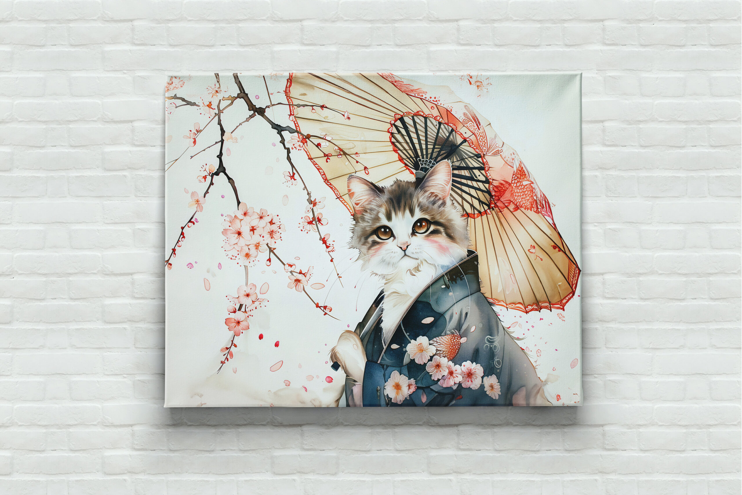 raxxa Canva: Noble Geisha Cat with Bamboo Umbrella in Chinese Ink Painting – Image 3
