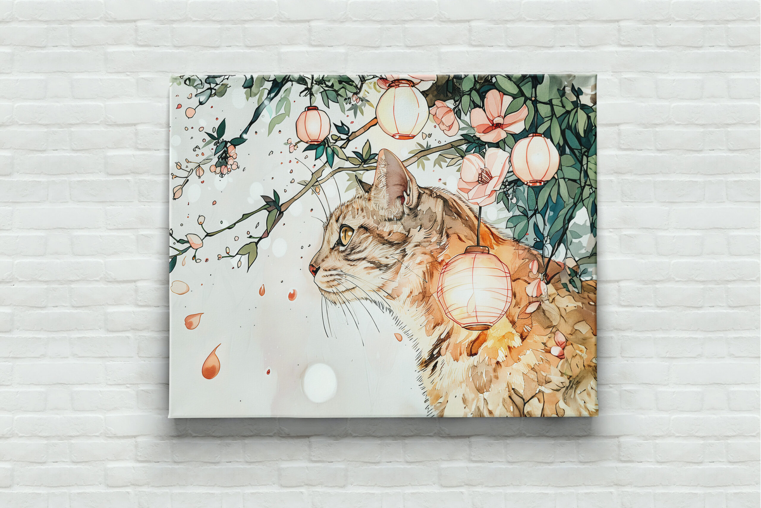 raxxa Canva: Tabby Geisha Cat Among Glowing Lanterns in Chinese Ink Painting Style – Image 3